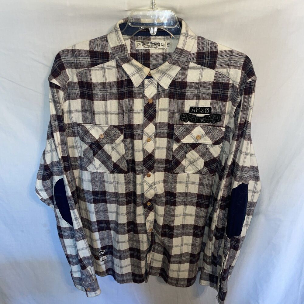 Akoo Men’s Flannel Street Shirt Size 2XL Brown White Plaid Outdoors Streetwear